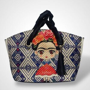 Frida Kahlo Cartoon Handbag Textile Faux Leather Tassel Mexican Art Carry On